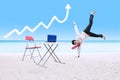 Businessman dancing under growth graph cloud and laptop