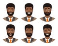 Set of mens avatars expressing various emotions: joy, sadness, laughter, tears, anger, disgust, cry.