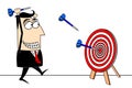 Cartoon businessman, dartboard - goal concept