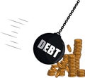 Businessman Debt Ball Destruction Money Coin Color Illustration