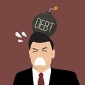 Businessman with debt bomb on his head