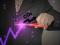 A businessman decides to use scissors to cut or eliminate the increase or rise of carbon dioxide in his business to maintain a