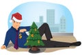 A businessman decorates the Christmas tree with the currencies