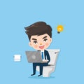 Businessman defecate and works in toilet. Royalty Free Stock Photo