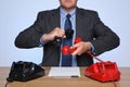 Businessman at desk on a conference call. Royalty Free Stock Photo