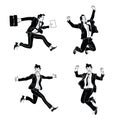 Businessman in different emotions and expressions black silhouette. Businessperson in casual office look.various poses jumping peo