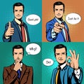 Businessman with different hand gestures