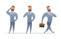 Businessman in different poses, talking on the phone, looking at his watch and walking. Set manager character in a Royalty Free Stock Photo