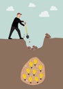 Businessman digging a ground to find an idea