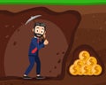 Businessman digging a tunnel to the money. Motivation, goal achievement