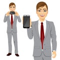 Businessman displaying his smartphone