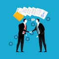 Businessman do handshaking with document contract illustration. Business partnership, agreement or dealing
