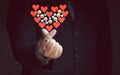 Businessman doing mini heart hand giving highest satisfaction rating red heart smiley face thumb up thumbs up Service Provider