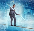 Businessman doing tightrope walking in risk concept Royalty Free Stock Photo