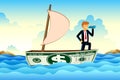 Businessman on Dollar Boat