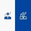 Businessman, Dollar, Man, Money Line and Glyph Solid icon Blue banner Line and Glyph Solid icon Blue banner Royalty Free Stock Photo