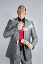 Businessman with dollar notes suit and tie Royalty Free Stock Photo