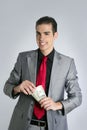 Businessman with dollar notes suit and tie Royalty Free Stock Photo