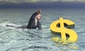 Businessman and dollar sinking - 3D render Royalty Free Stock Photo
