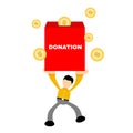 Businessman and donation box charity cartoon doodle flat design style