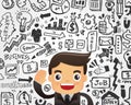 Businessman and doodle business element background Royalty Free Stock Photo