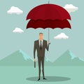 Businessman with double umbrella simple shades of blue, Business Concepts Insurance Agency.