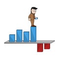 Businessman Down Bar Chart Color Illustration