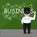 Businessman Draw Business In Chalk Board Color Illustration
