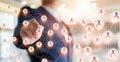 Businessman drawing global structure network and data exchange