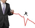 Businessman drawing growing red line another jumping over subsidence Royalty Free Stock Photo