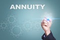 Businessman drawing on virtual screen. annuity concept Royalty Free Stock Photo