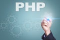 Businessman drawing on virtual screen. php concept Royalty Free Stock Photo