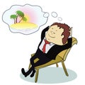 Businessman dreaming about vacation , vector