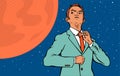 A businessman dreams of flying to the planet Mars