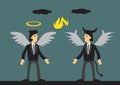 Businessman Dressed as Angel and Devil Vector Illustration