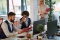 Businessman drink coffee and looking at computer and planning idea on business meeting in office