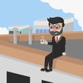 Businessman Drink Coffee On Rooftop Color Illustration