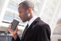 Businessman drinking coffee during a lunch