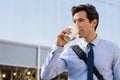 Businessman drinking coffee