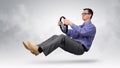 Businessman driver in glasses and tie with a wheel Royalty Free Stock Photo