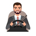 Businessman driving a car. man clothing in official suit Royalty Free Stock Photo