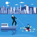 Businessman is drowning and ask for help from his partner. Business failure concept vector illustration Royalty Free Stock Photo