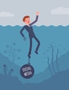 Businessman drowning chained with a weight Social Media