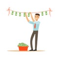 Businessman drying banknotes on the clothesline, illegal money laundering vector Illustration