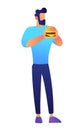 Businessman eating hamburger vector illustration.