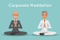 Businessman Elderly Old Corporate Yoga Meditation Wisdom Health Cartoon Character Icons Design Vector Illustration