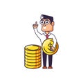 businessman elegant with pile coins