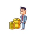 businessman elegant with pile coins