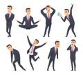 Businessman emotions. Angry kind sweet smiling happy satisfied different faces and poses of office managers vector Royalty Free Stock Photo