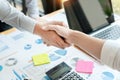 Businessman employee candidate shaking hands with company leader HR manager or boss in office after successful negotiation, Royalty Free Stock Photo